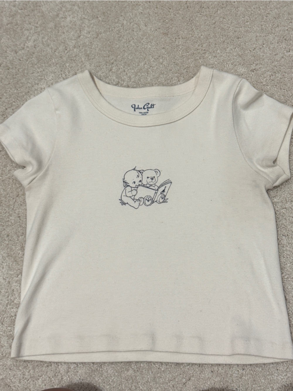 Brandy Melville Cream Short-Sleeve Bodysuit with Bear Graphic